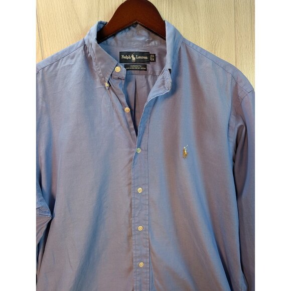 Ralph Lauren Yarmouth Button Front Cotton Shirt Size 16 35 Blue Long Sleeve - Picture 2 of 7